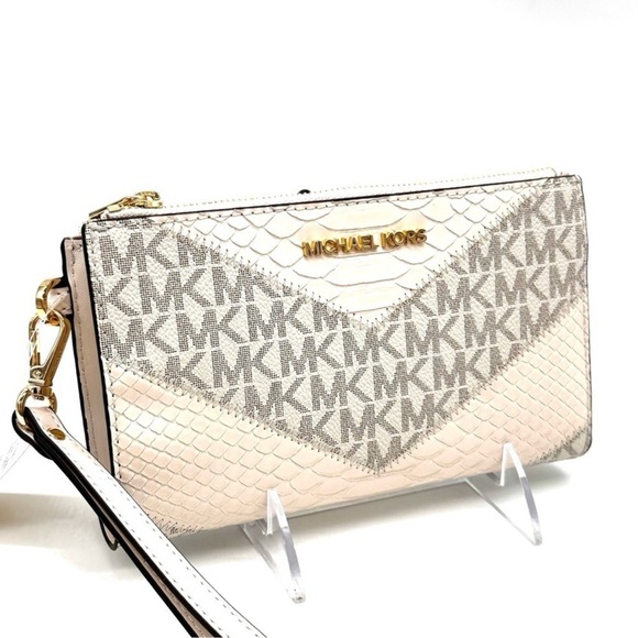 Michael Kors Large Double Zip Wallet Wristlet Cream Multi